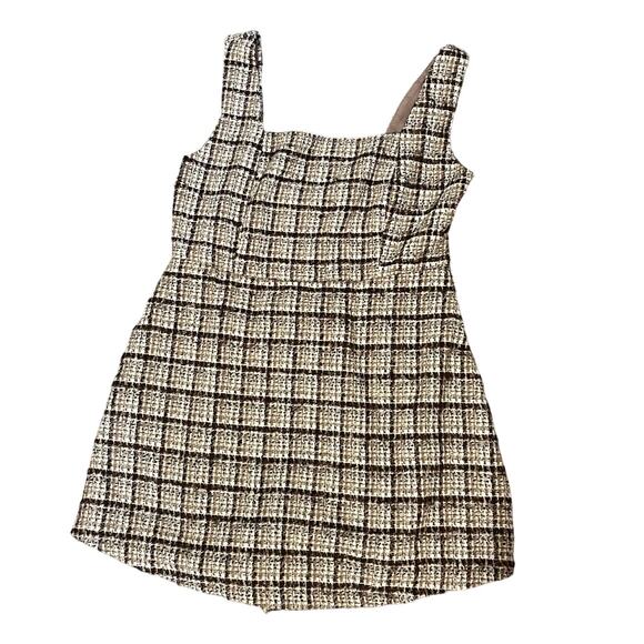 Stylish KORI Plaid Romper Jumper Brown Tan  Size Medium | Trendy Preppy 60's - Picture 1 of 9